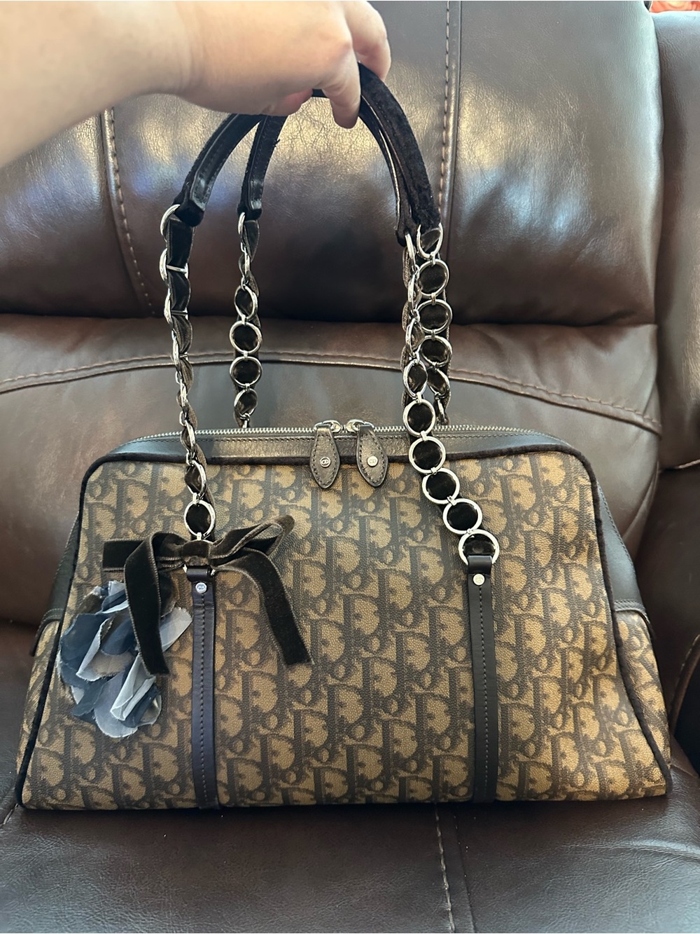 Dior Brown Monogram Shoulder Bag with Chain-Strap
